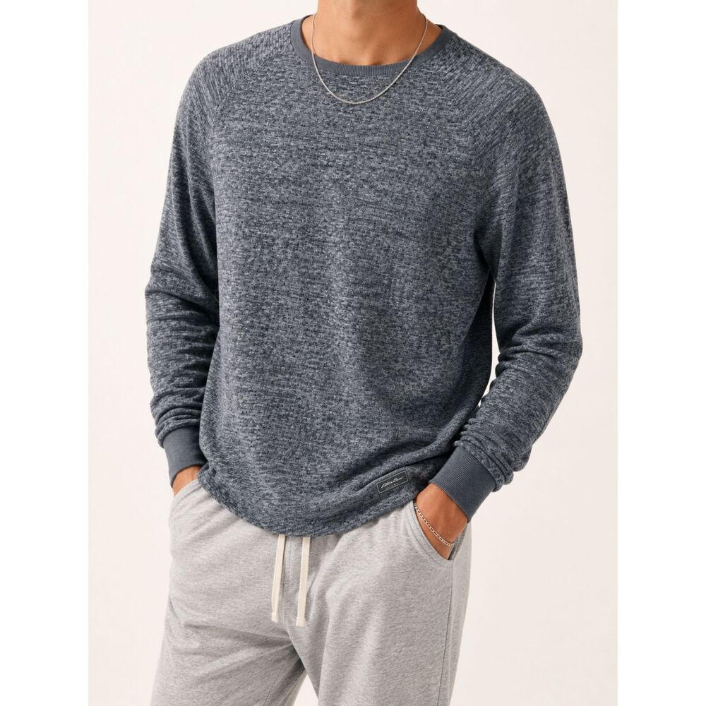 Eddie Bauer Men's Medium Thermal Sleep Shirt Gray Waffle Knit Lounge Pajama Top